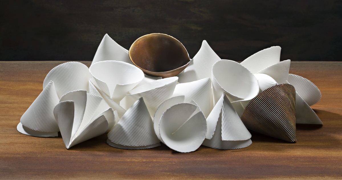 Titania Henderson, Piled Up and Two Bronze, 2012, bronze and bone china, 25.0 x 52.0 x 38.0 cm variable.